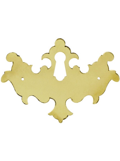 Solid Brass Colonial Chippendale Style Keyhole Cover in Un-Lacquered Brass.